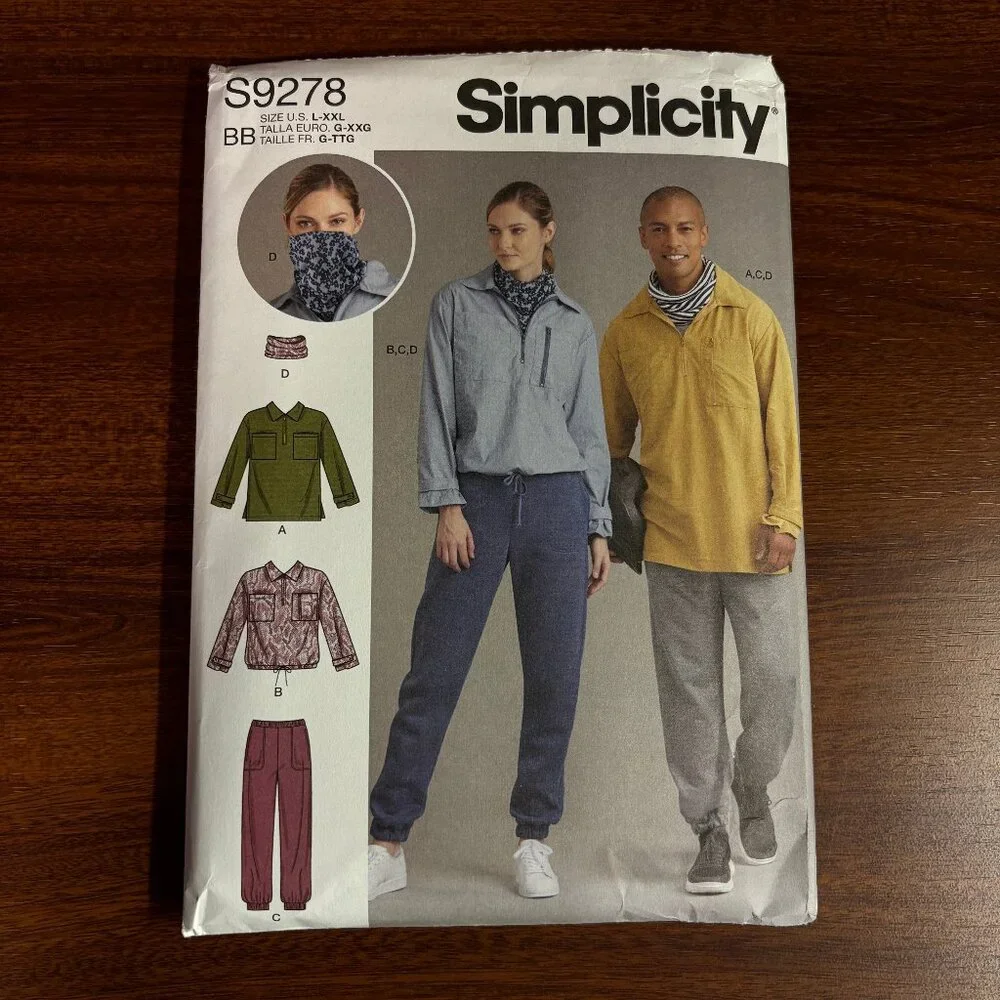 Simplicity Pattern S9278 BB for Unisex Tops, Pants, & Neckpiece